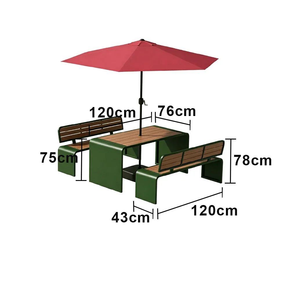 SOLARA Outdoor Table Bench Set with Umbrella 120/160/200cm Patio Garden Cafe Dining Set - Green - Image 6