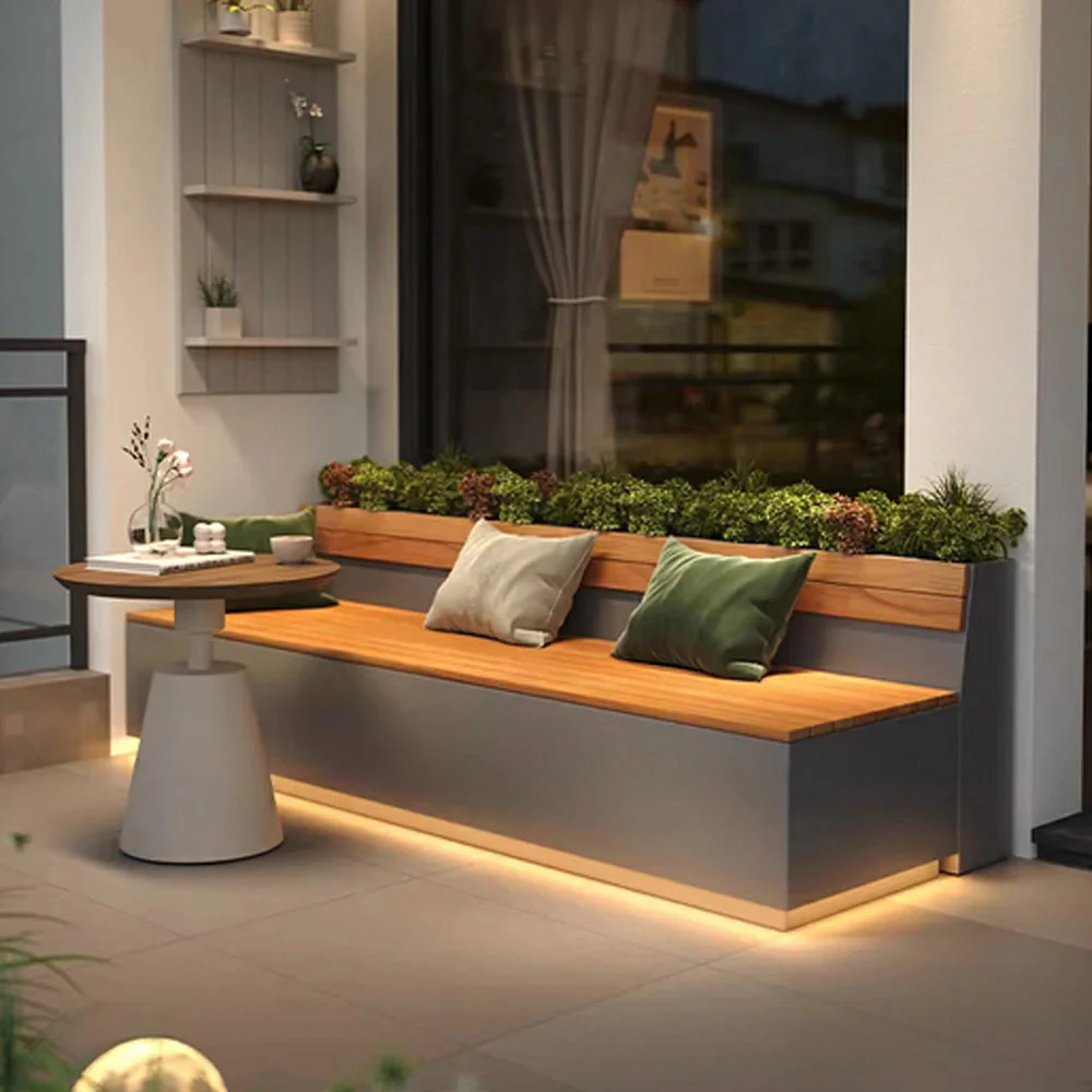 SOLARA 140/180cm Outdoor Planting & Seating Bench Dual Anti-Rust Reinforced Frame Balcony Courtyard Welcome Decor - Grey - Image 2