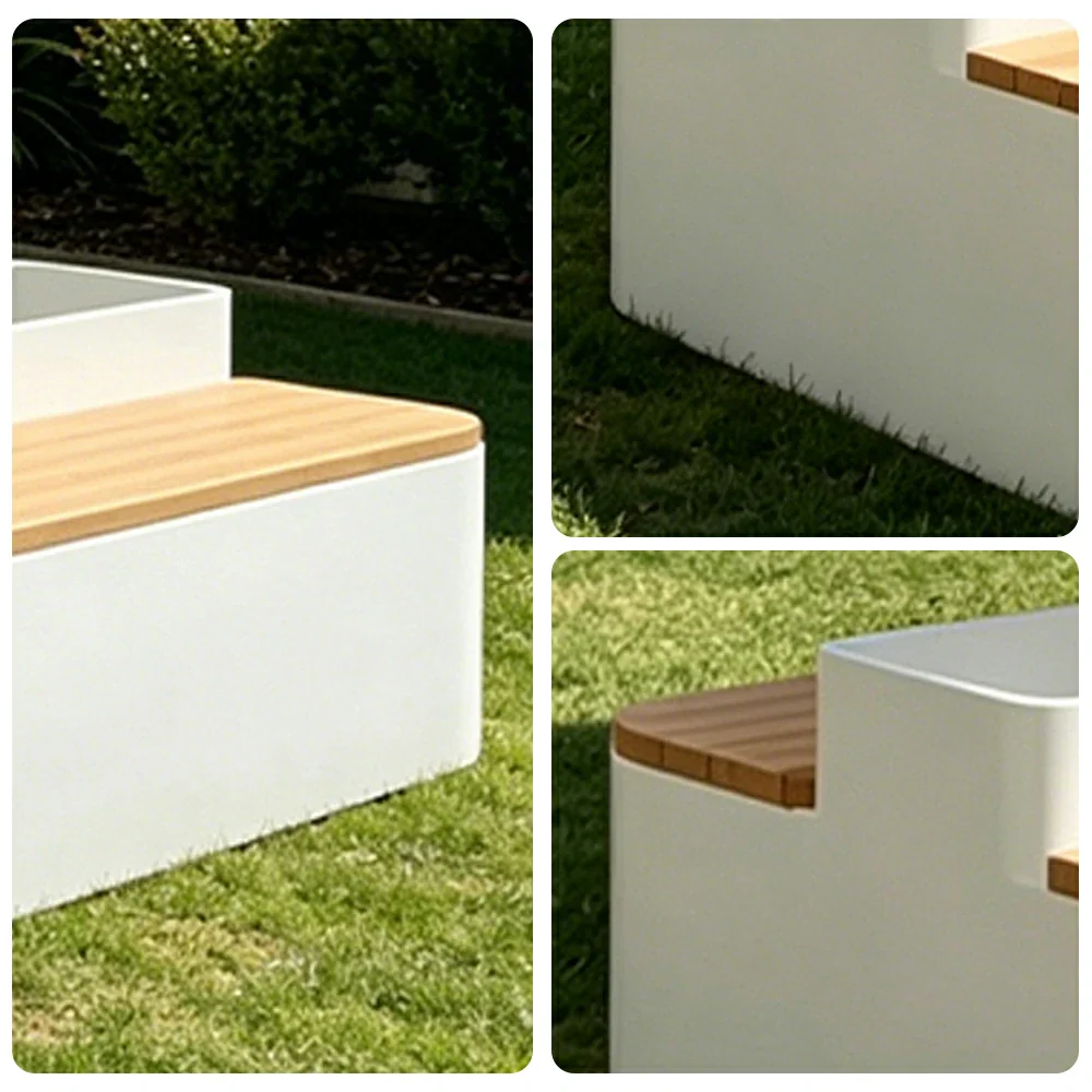 SOLARA Outdoor Planter Bench with Umbrella Double-Sided Seating 100/150/180cm Patio Cafe Garden Use - White - Image 3