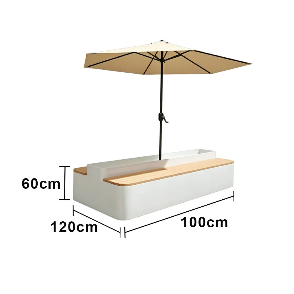 SOLARA Outdoor Planter Bench with Umbrella Double-Sided Seating 100/150/180cm Patio Cafe Garden Use - White - Image 6