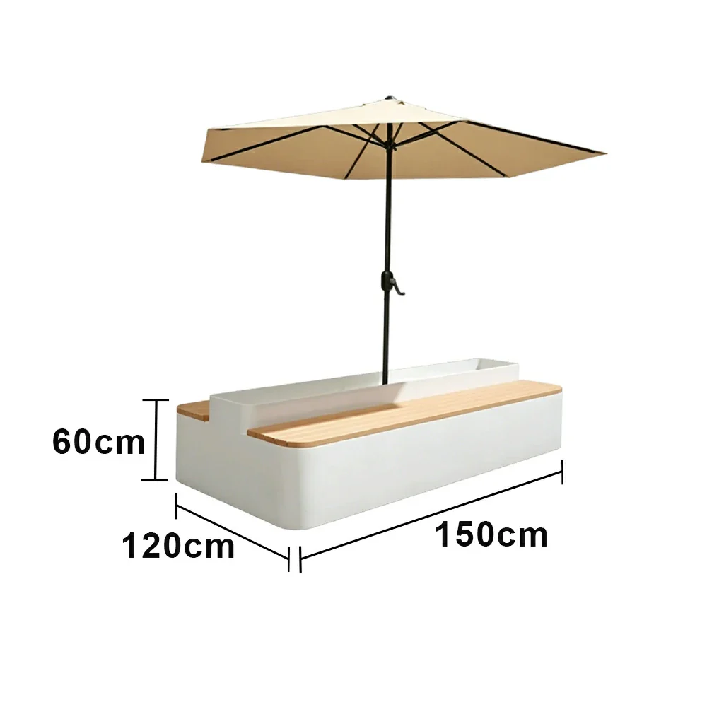 SOLARA Outdoor Planter Bench with Umbrella Double-Sided Seating 100/150/180cm Patio Cafe Garden Use - White - Image 7