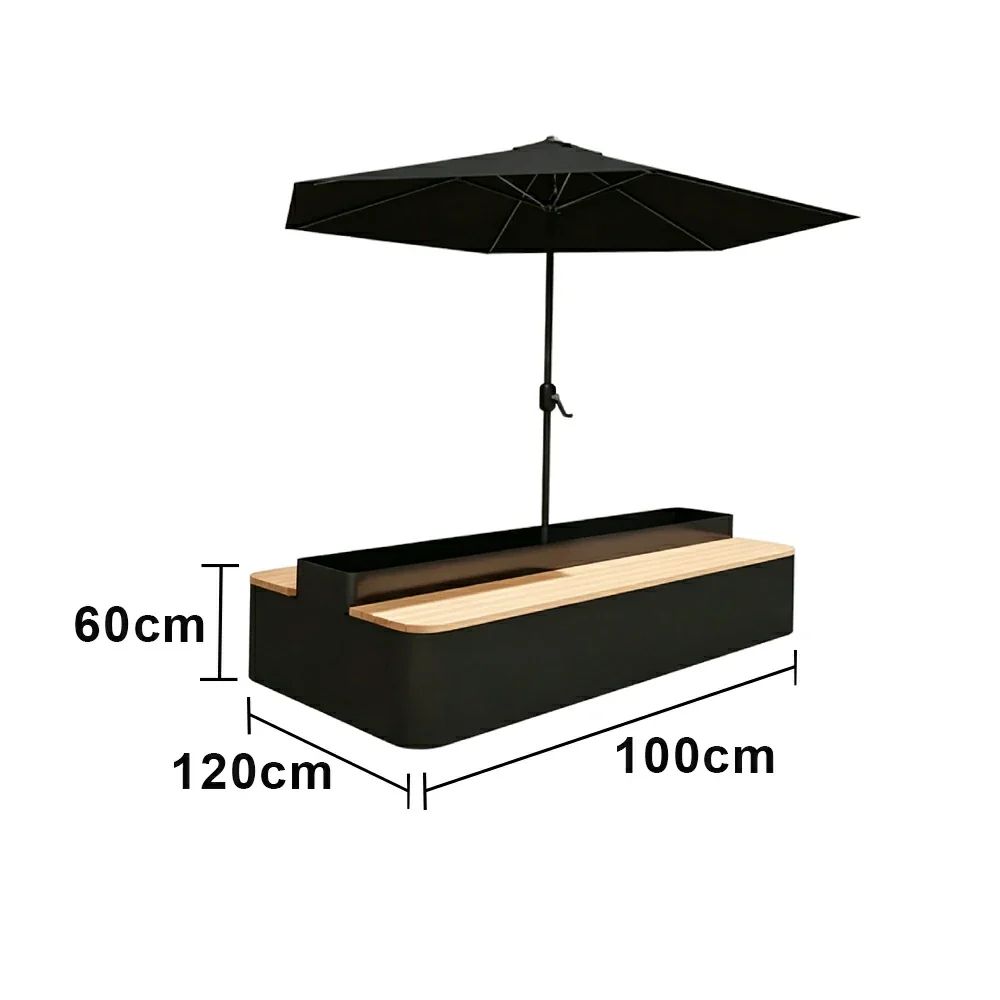 SOLARA Outdoor Planter Bench with Umbrella Double-Sided Seating 100/150/180cm Patio Cafe Garden Use - Black - Image 6