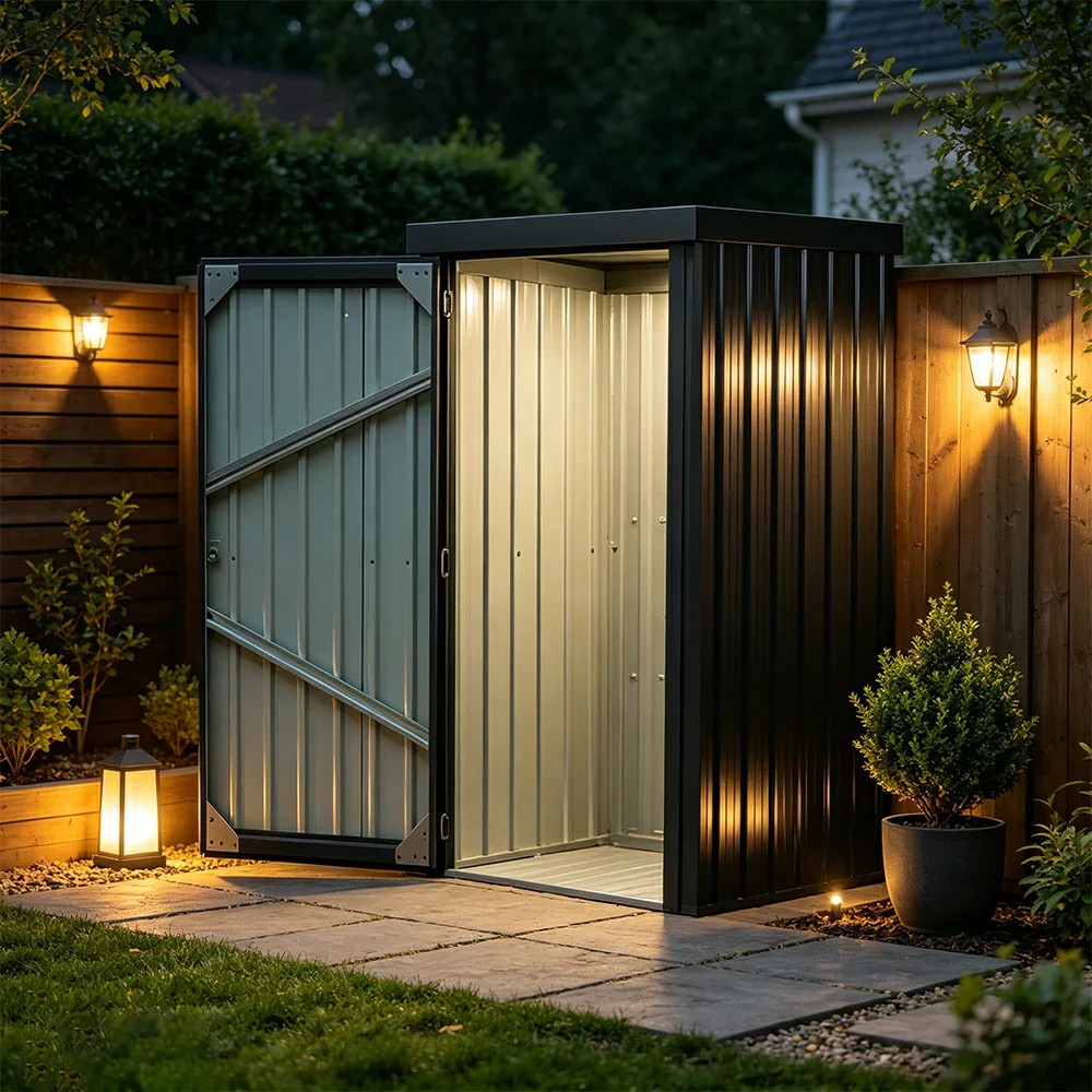 SOLARA Outdoor Metal Storage Shed Weatherproof Sloped Roof Reinforced Frame Rust Resistant Garden Backyard Tool Storage - Green - Image 4