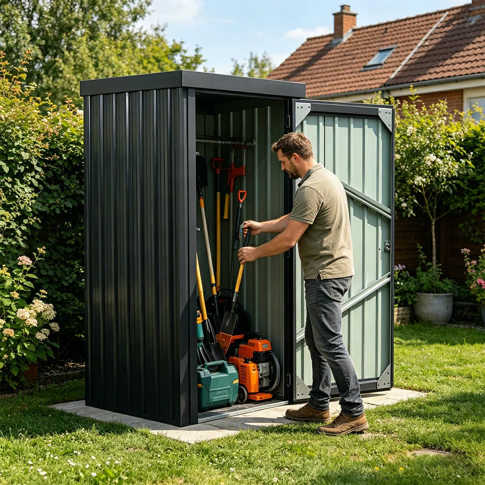 SOLARA Outdoor Metal Storage Shed Weatherproof Sloped Roof Reinforced Frame Rust Resistant Garden Backyard Tool Storage - Green - Image 6