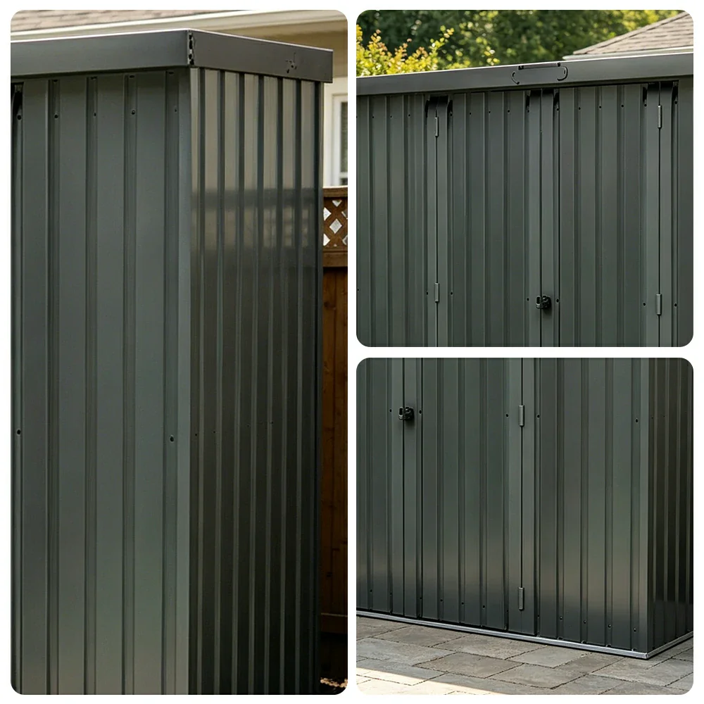 SOLARA Outdoor Metal Storage Shed Large Capacity Double Door Weatherproof Sloped Roof Reinforced Frame Garden Backyard Tool Storage - Grey - Image 3