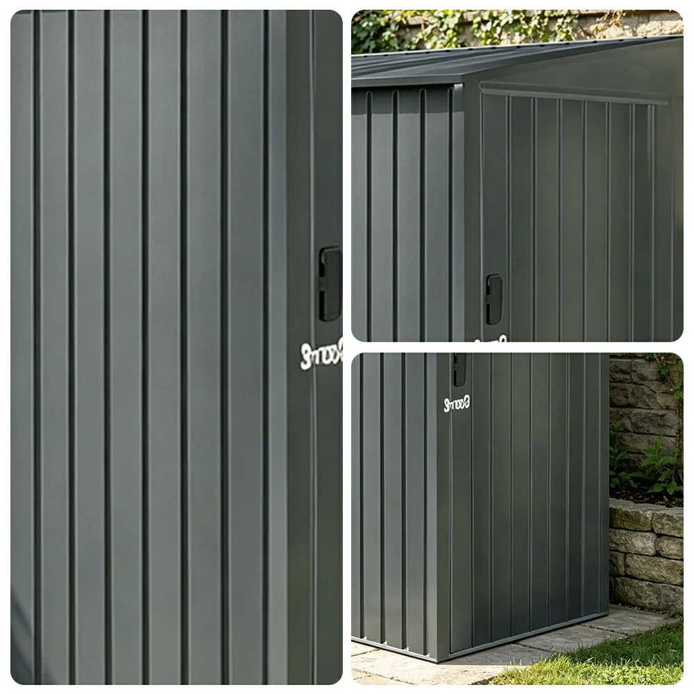 SOLARA Outdoor Metal Storage Shed Side Door Large Capacity Weatherproof Sloped Roof Reinforced Frame Garden Backyard Tool Storage - Grey - Image 3
