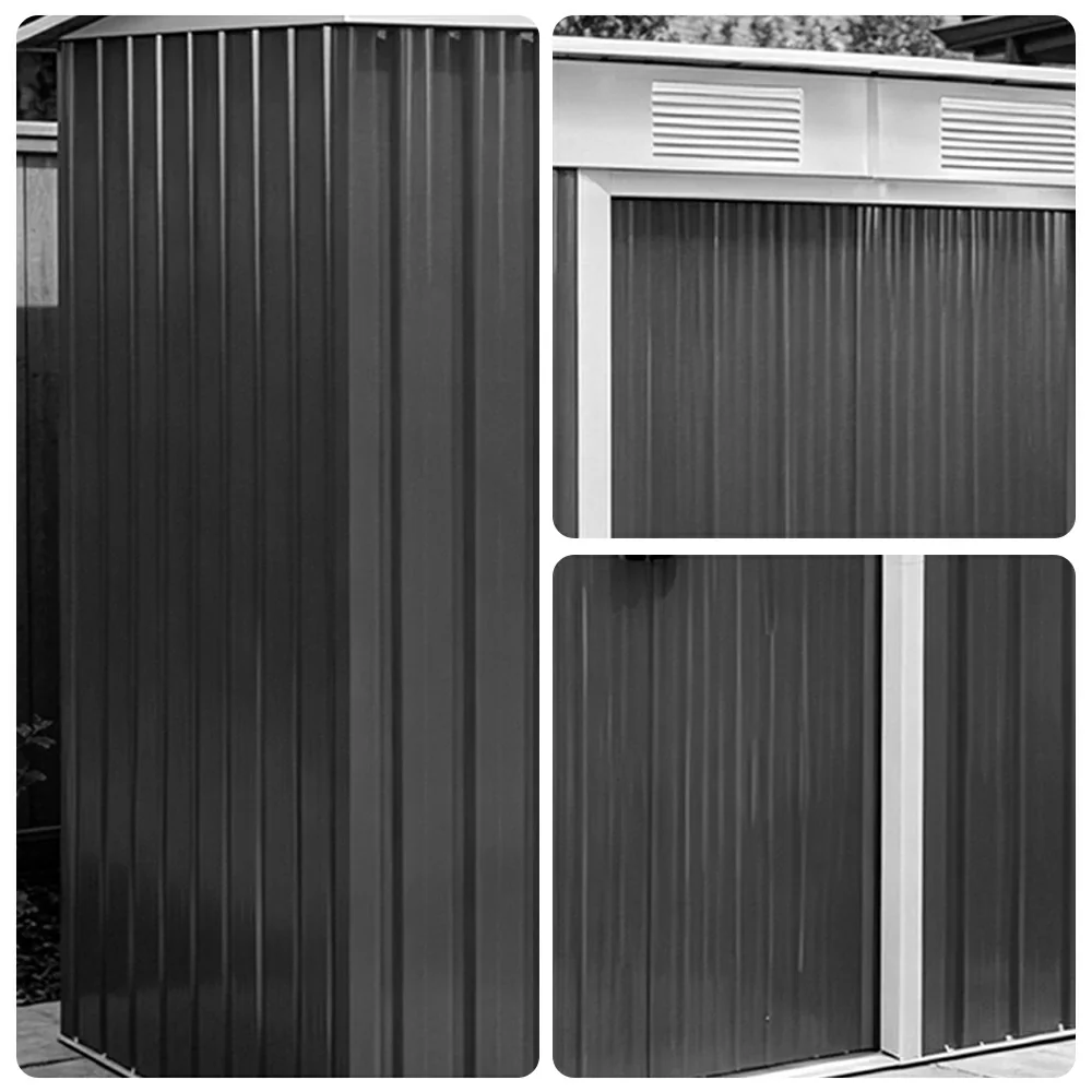 SOLARA Outdoor Metal Storage Shed Double Door Weatherproof Sloped Roof Reinforced Frame Rust Resistant Garden Backyard Tool Storage - Green - Image 3