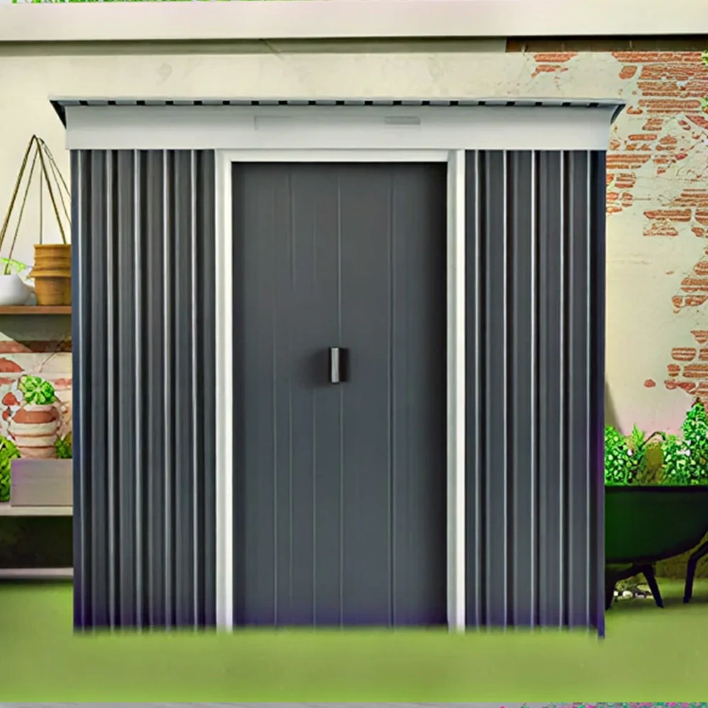 SOLARA Outdoor Metal Storage Shed Double Door Weatherproof Sloped Roof Reinforced Frame Rust Resistant Garden Backyard Tool Storage - Green - Image 4