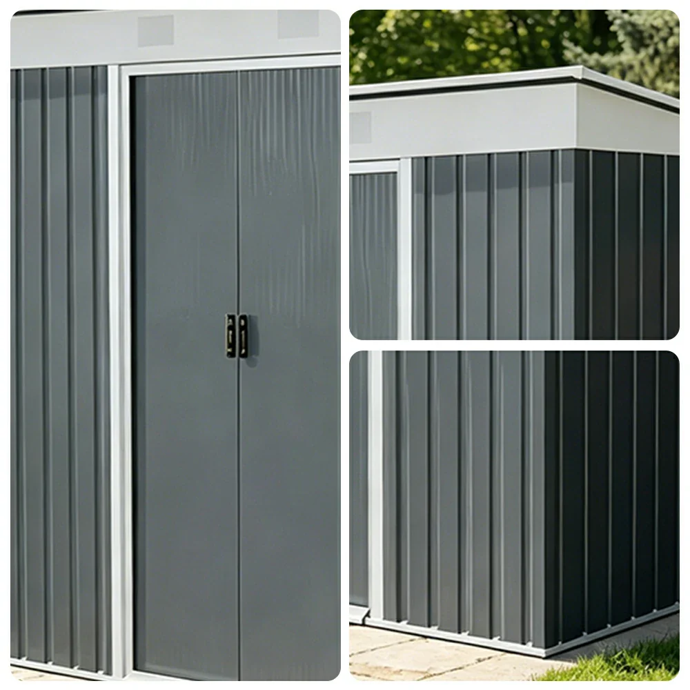 SOLARA Outdoor Metal Storage Shed Large Capacity Double Door Weatherproof Sloped Roof Reinforced Frame Garden Backyard Tool Storage - Grey - Image 3