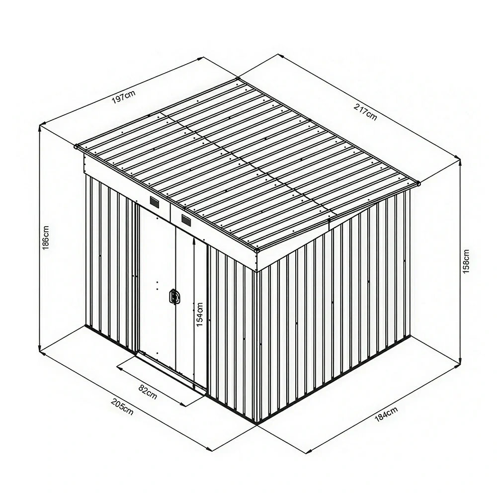 SOLARA Outdoor Metal Storage Shed Large Capacity Double Door Weatherproof Sloped Roof Reinforced Frame Garden Backyard Tool Storage - Grey - Image 6