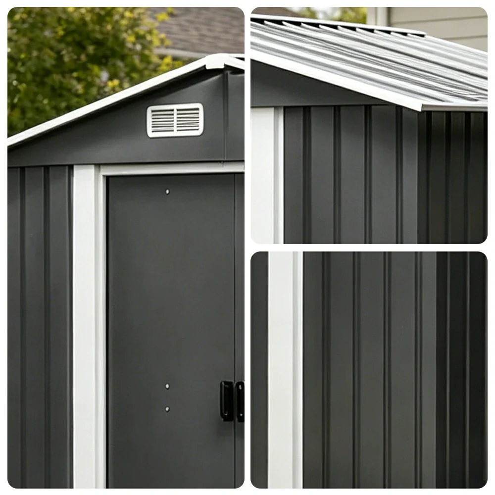 SOLARA Outdoor Metal Storage Shed Extra Large Double Door Ventilated Weatherproof Sloped Roof Reinforced Frame Garden Backyard Tool Storage - Black - Image 3