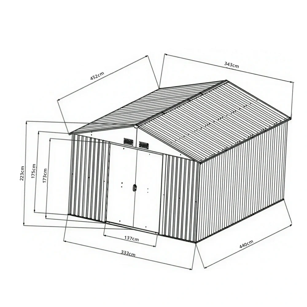 SOLARA Extra Large Outdoor Metal Storage Shed Heavy Duty Double Door Weatherproof Sloped Roof Garden Backyard Warehouse Storage - Black - Image 6