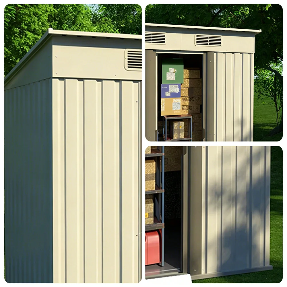 SOLARA Yard Storage Shed Sloped Roof High Strength Steel Sliding Door Secure for Tools Bicycles - White - Image 3