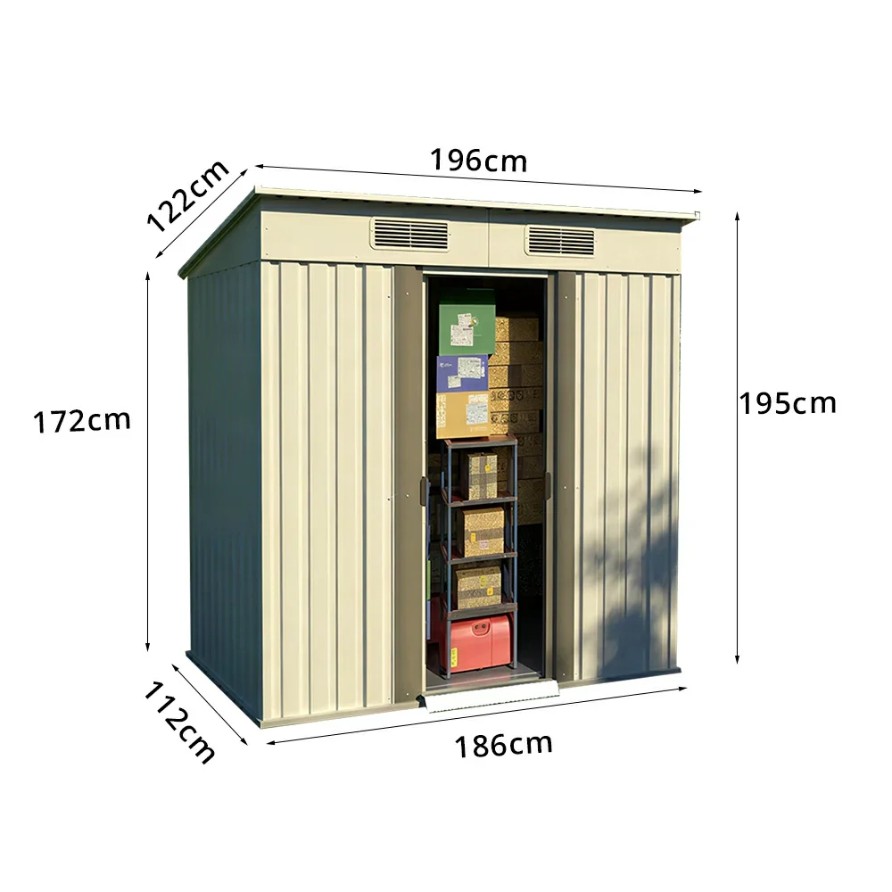 SOLARA Yard Storage Shed Sloped Roof High Strength Steel Sliding Door Secure for Tools Bicycles - White - Image 7