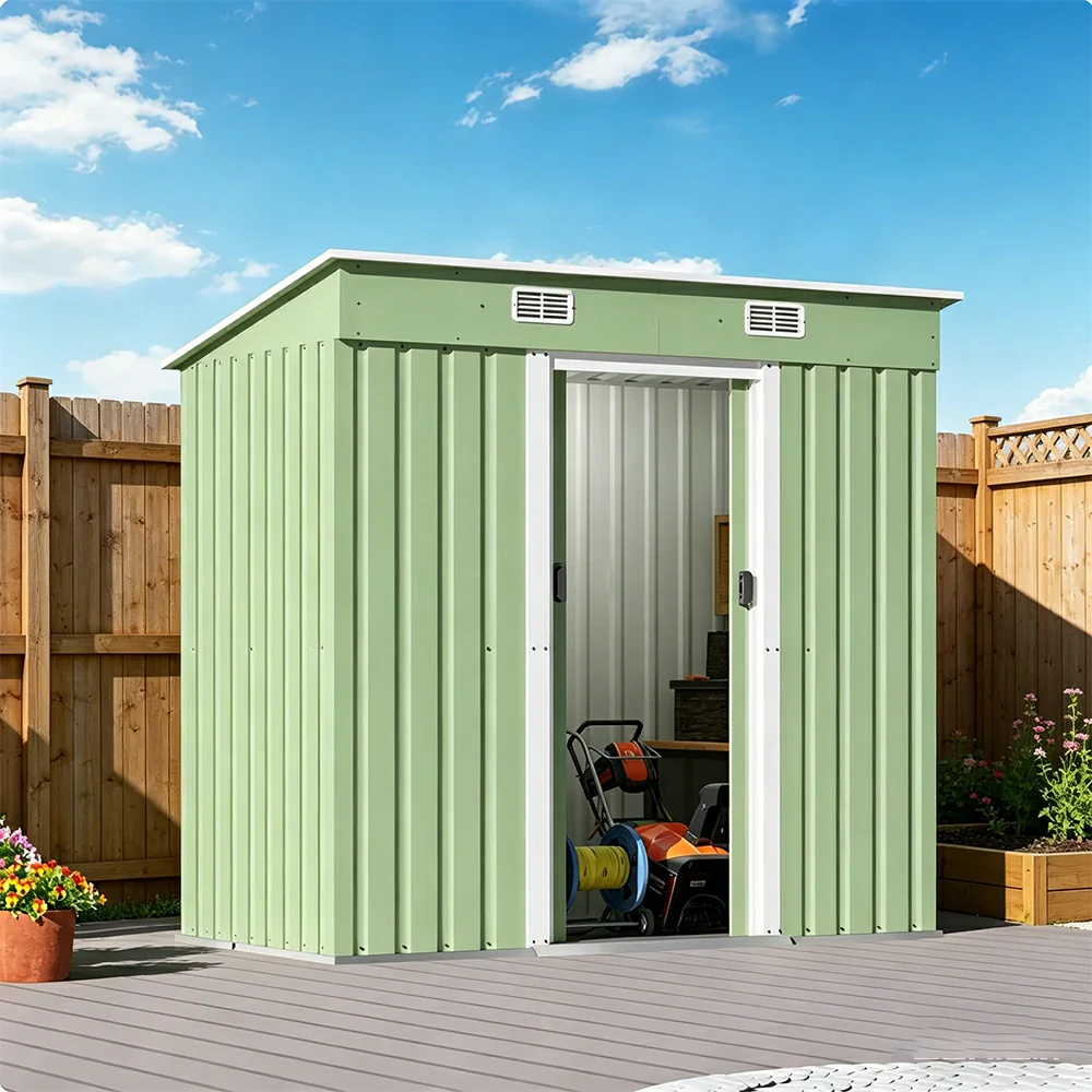 SOLARA Yard Storage Shed Sloped Roof High Strength Steel Sliding Door Secure for Tools Bicycles - Green - Image 5