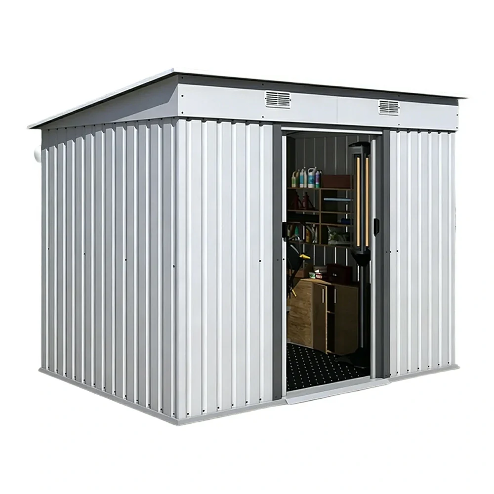 SOLARA Garden Storage Shed Sloped Roof Rust Resistant Ventilated Multi Purpose Outdoor Organizer - White