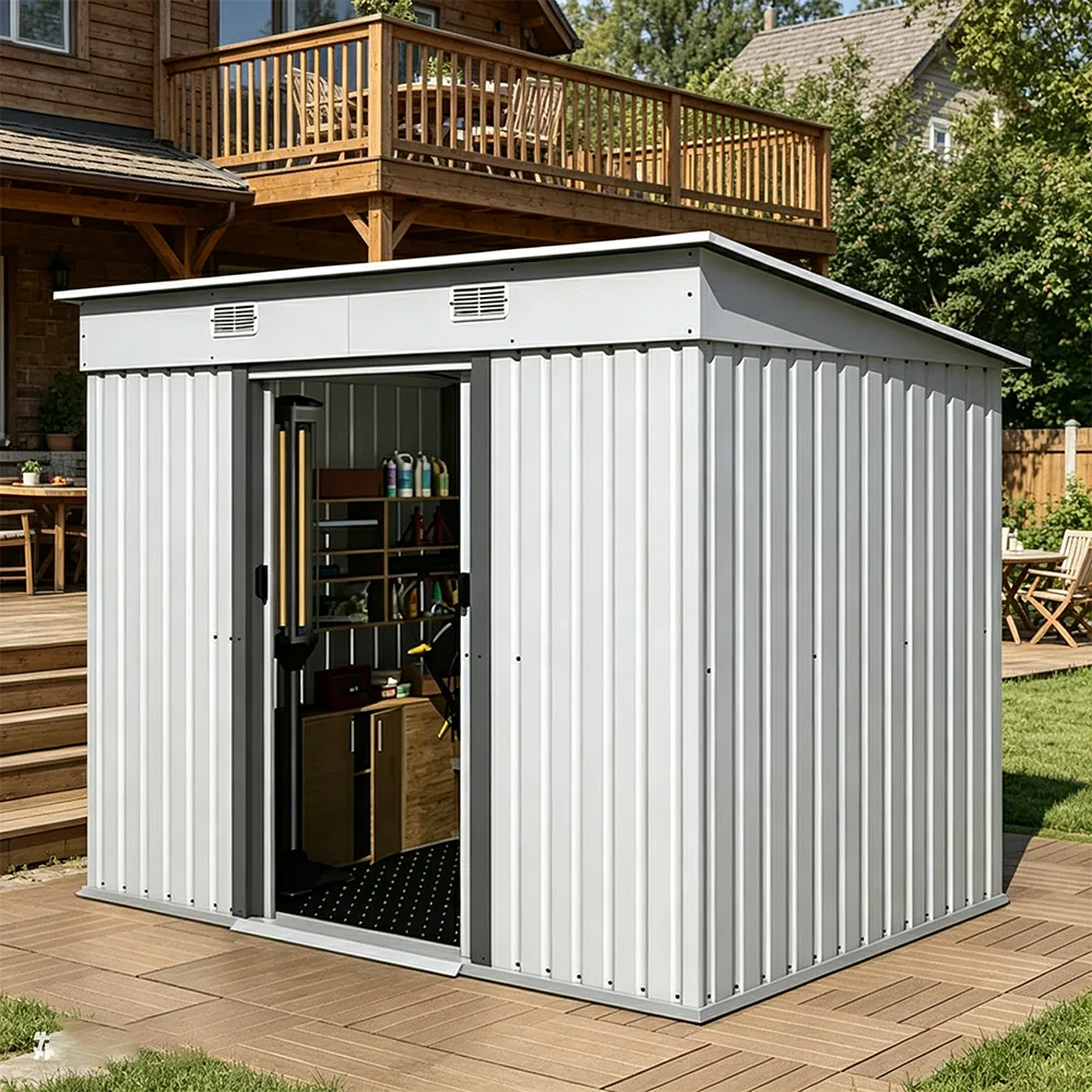 SOLARA Garden Storage Shed Sloped Roof Rust Resistant Ventilated Multi Purpose Outdoor Organizer - White - Image 4