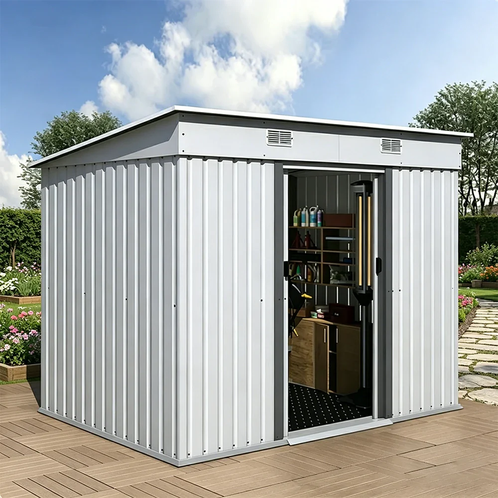 SOLARA Garden Storage Shed Sloped Roof Rust Resistant Ventilated Multi Purpose Outdoor Organizer - White - Image 5