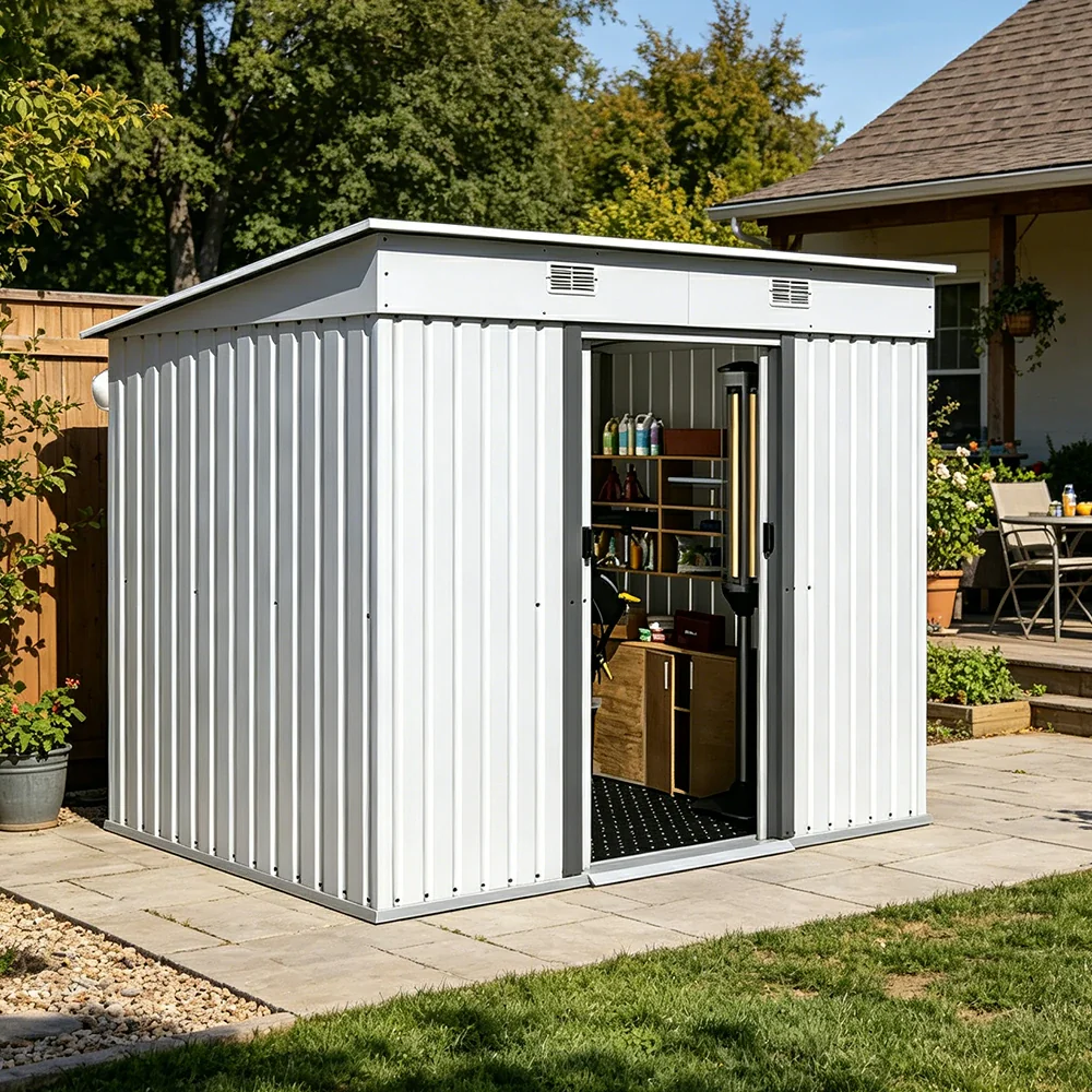 SOLARA Garden Storage Shed Sloped Roof Rust Resistant Ventilated Multi Purpose Outdoor Organizer - White - Image 6