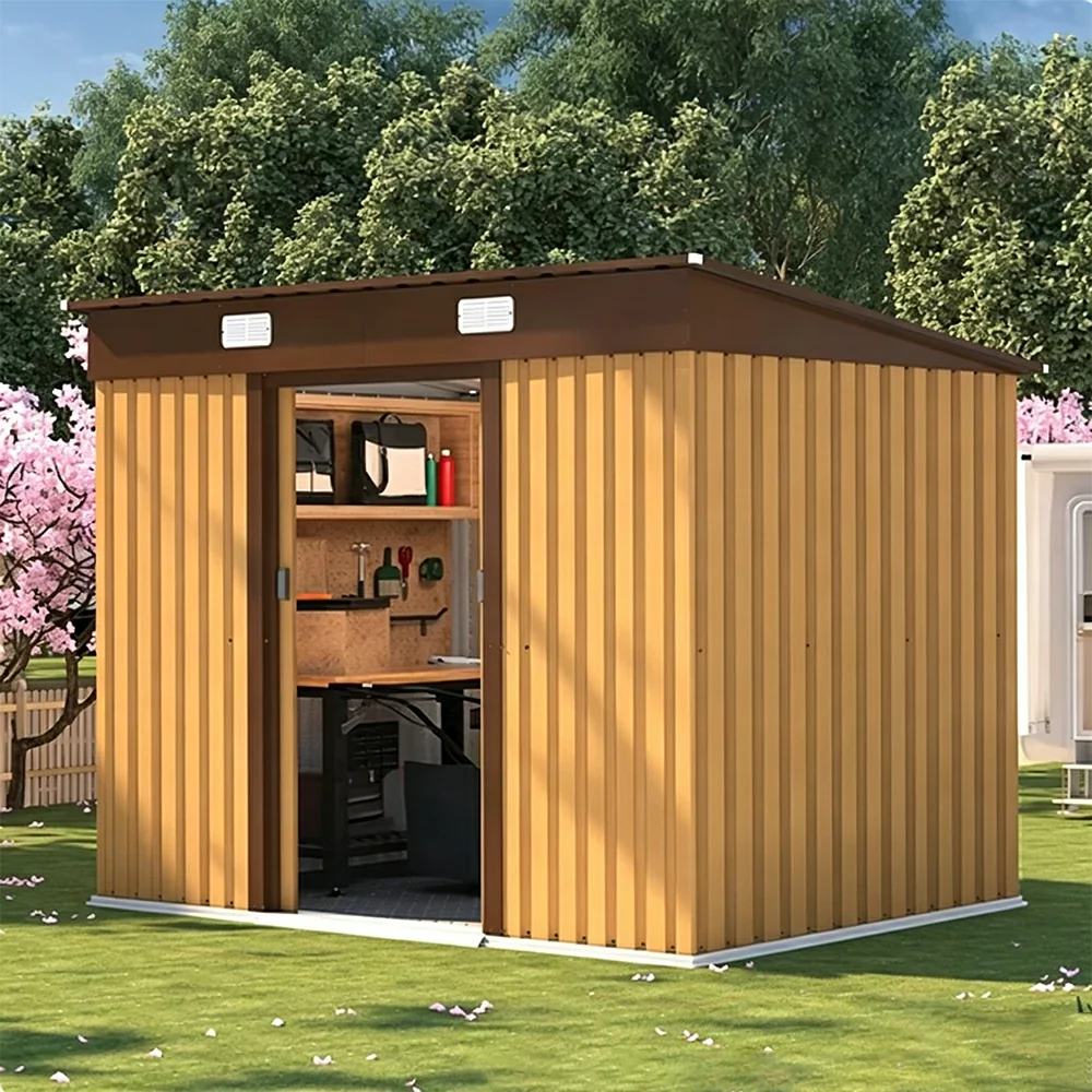 SOLARA Garden Storage Shed Sloped Roof Rust Resistant Ventilated Multi Purpose Outdoor Organizer - Yellow - Image 2