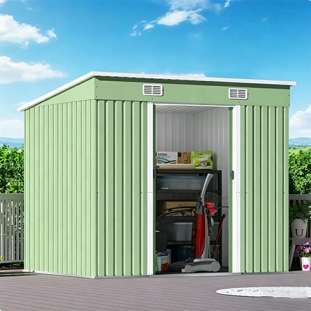 SOLARA Garden Storage Shed Sloped Roof Rust Resistant Ventilated Multi Purpose Outdoor Organizer - Green - Image 2