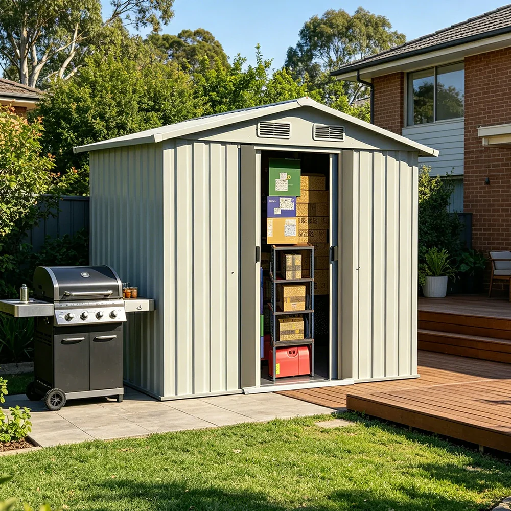 SOLARA Outdoor Storage Shed Apex Roof Weatherproof Steel Large Capacity for Garden Patio Backyard - White - Image 2