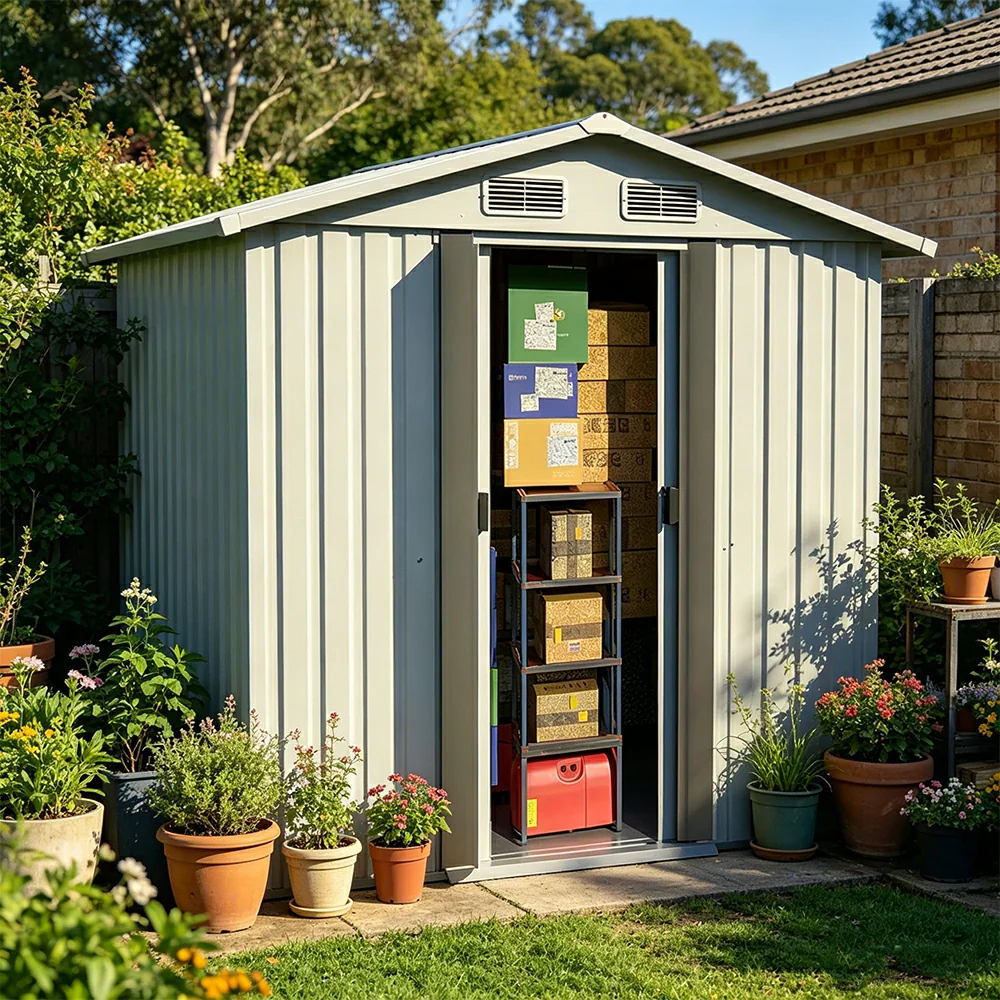 SOLARA Outdoor Storage Shed Apex Roof Weatherproof Steel Large Capacity for Garden Patio Backyard - White - Image 4