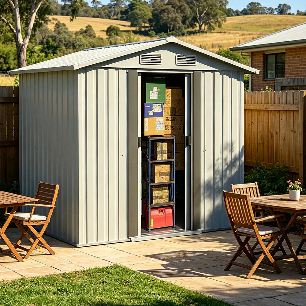 SOLARA Outdoor Storage Shed Apex Roof Weatherproof Steel Large Capacity for Garden Patio Backyard - White - Image 5