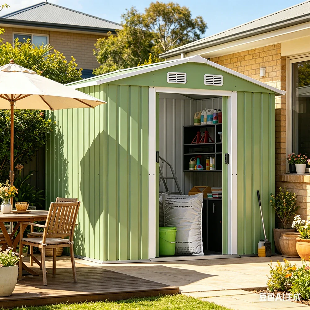 SOLARA Outdoor Storage Shed Apex Roof Weatherproof Steel Large Capacity for Garden Patio Backyard - Green - Image 2