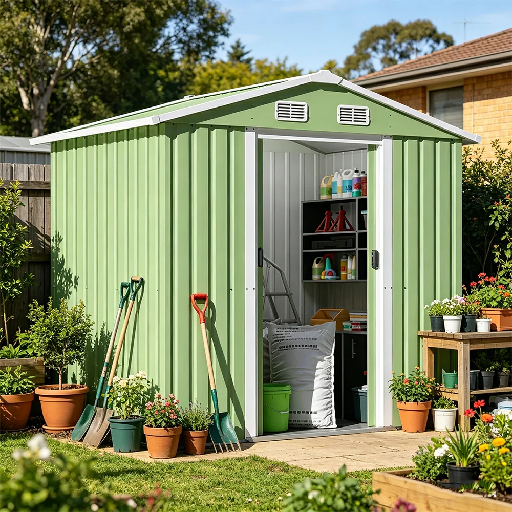 SOLARA Outdoor Storage Shed Apex Roof Weatherproof Steel Large Capacity for Garden Patio Backyard - Green - Image 4