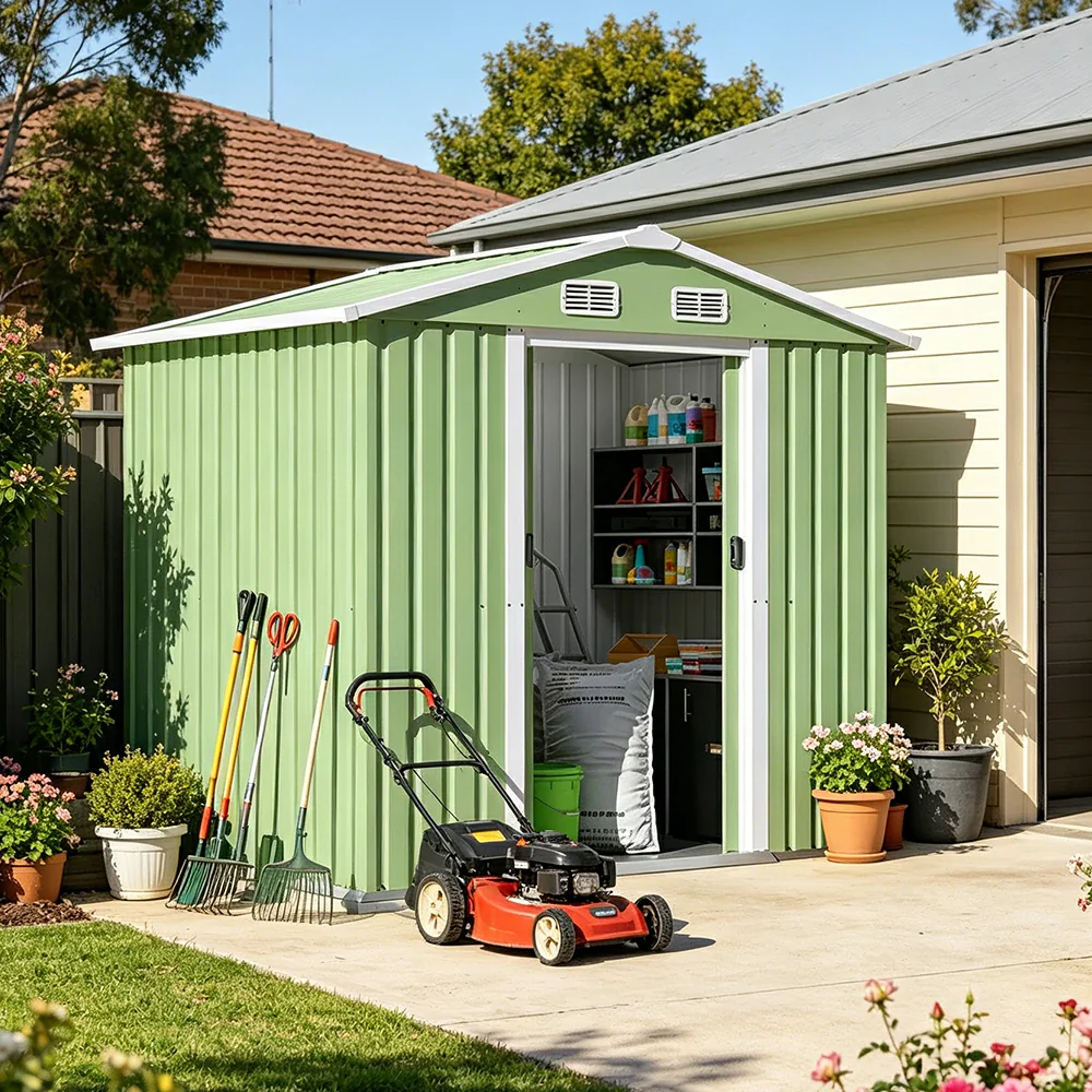 SOLARA Outdoor Storage Shed Apex Roof Weatherproof Steel Large Capacity for Garden Patio Backyard - Green - Image 6