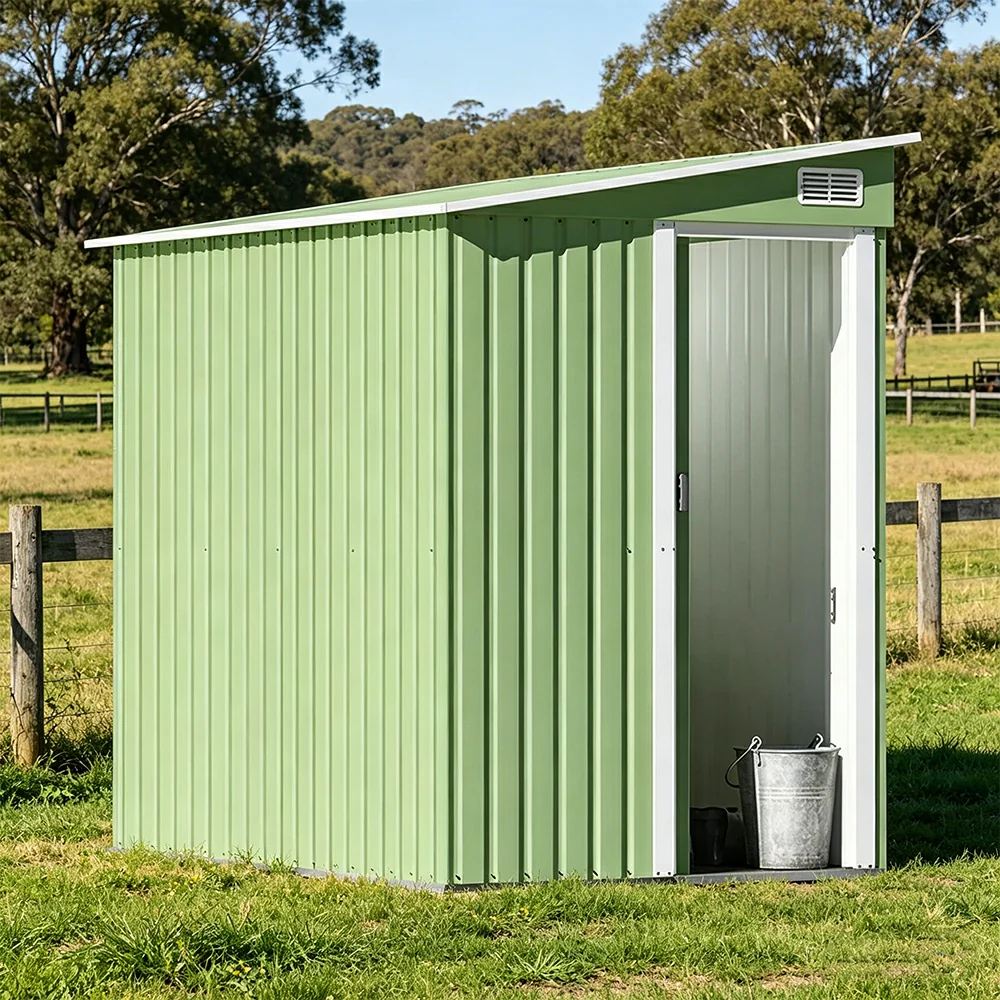SOLARA Outdoor Storage Shed Sloped Roof Side Door Weatherproof Steel Large Capacity for Garden Patio Backyard - Green - Image 4
