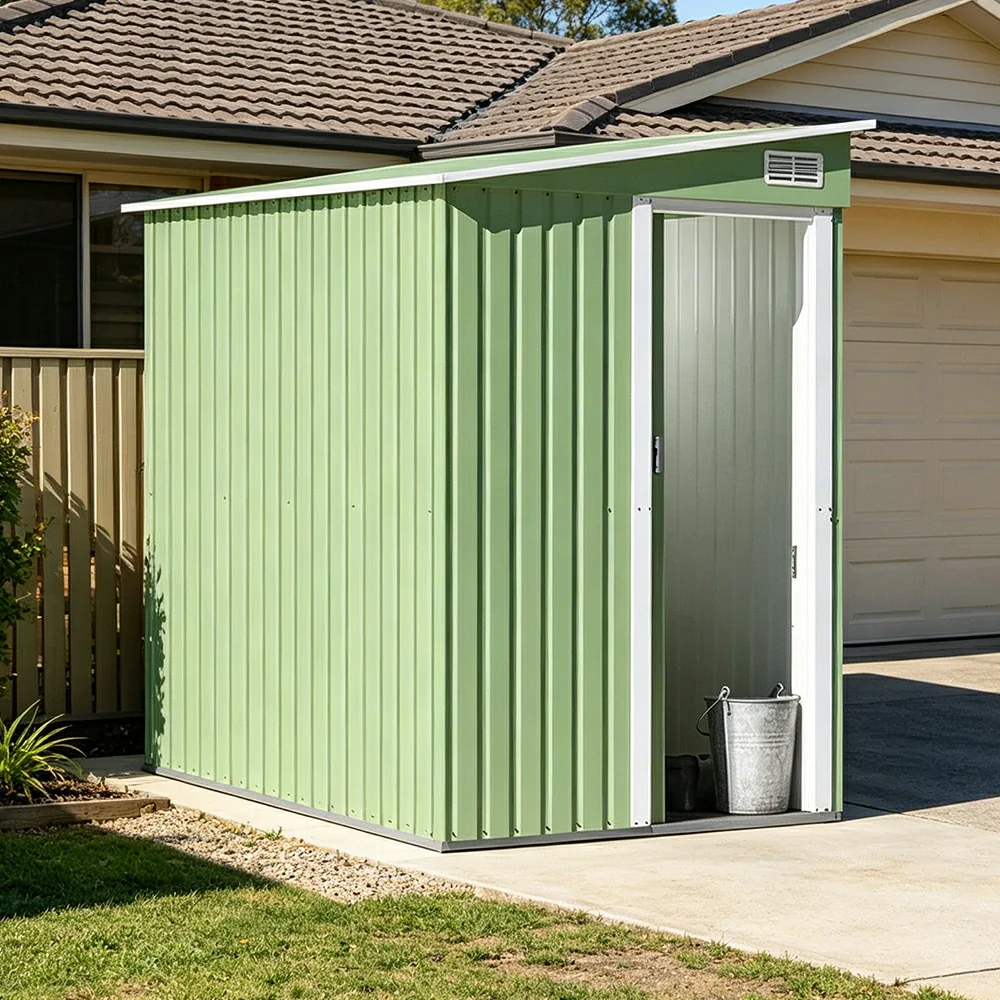 SOLARA Outdoor Storage Shed Sloped Roof Side Door Weatherproof Steel Large Capacity for Garden Patio Backyard - Green - Image 5