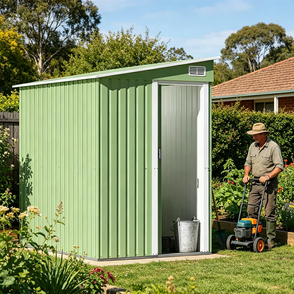 SOLARA Outdoor Storage Shed Sloped Roof Side Door Weatherproof Steel Large Capacity for Garden Patio Backyard - Green - Image 6