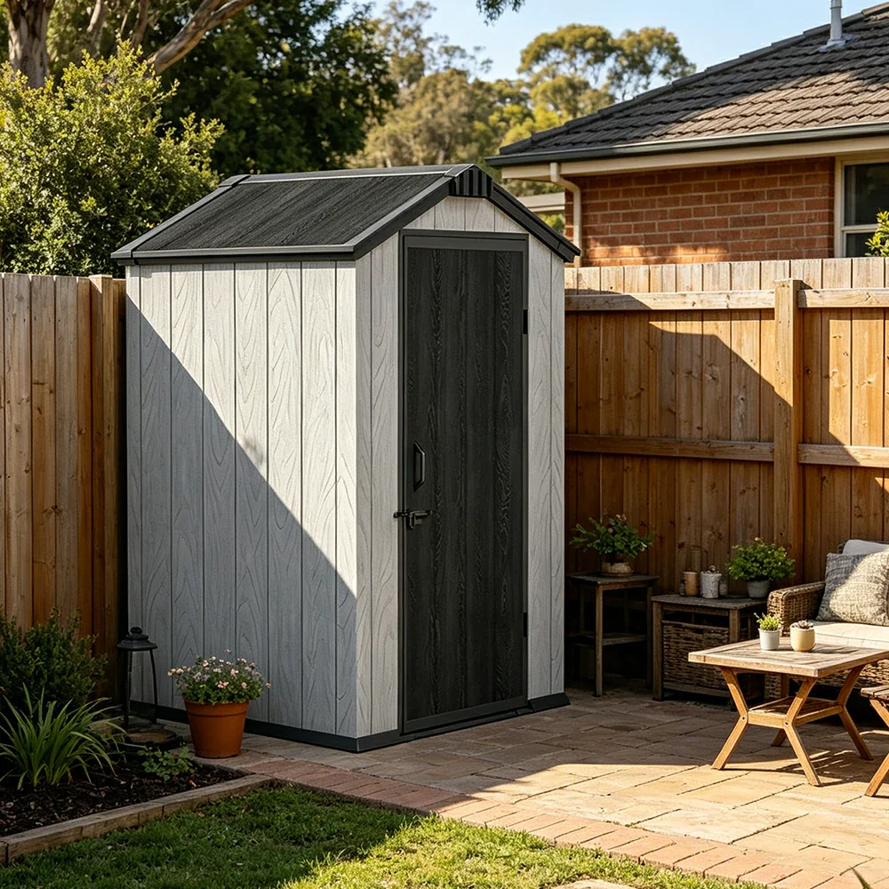 SOLARA 4x4FT Outdoor Storage Shed Reinforced Structure Double Door Weather Resistant Large Capacity for Garden Backyard Patio - Image 2