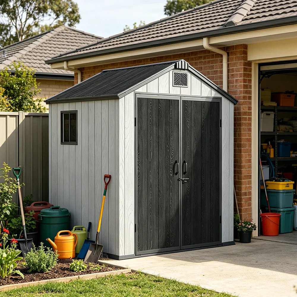 SOLARA 6x6FT Outdoor Storage Shed Reinforced Structure Double Door Weather Resistant Large Capacity for Garden Backyard Patio - Image 6