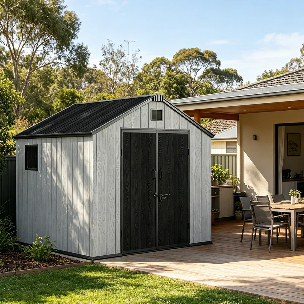 SOLARA 8x8FT Outdoor Storage Shed Reinforced Structure Double Door Weather Resistant Large Capacity for Garden Backyard Patio - Image 2