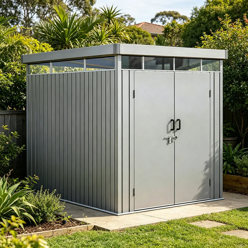 SOLARA Outdoor Storage Shed Sloped Roof Drainage Matte Steel UV Resistant Large Capacity for Garden Patio Garage - Grey - Image 2