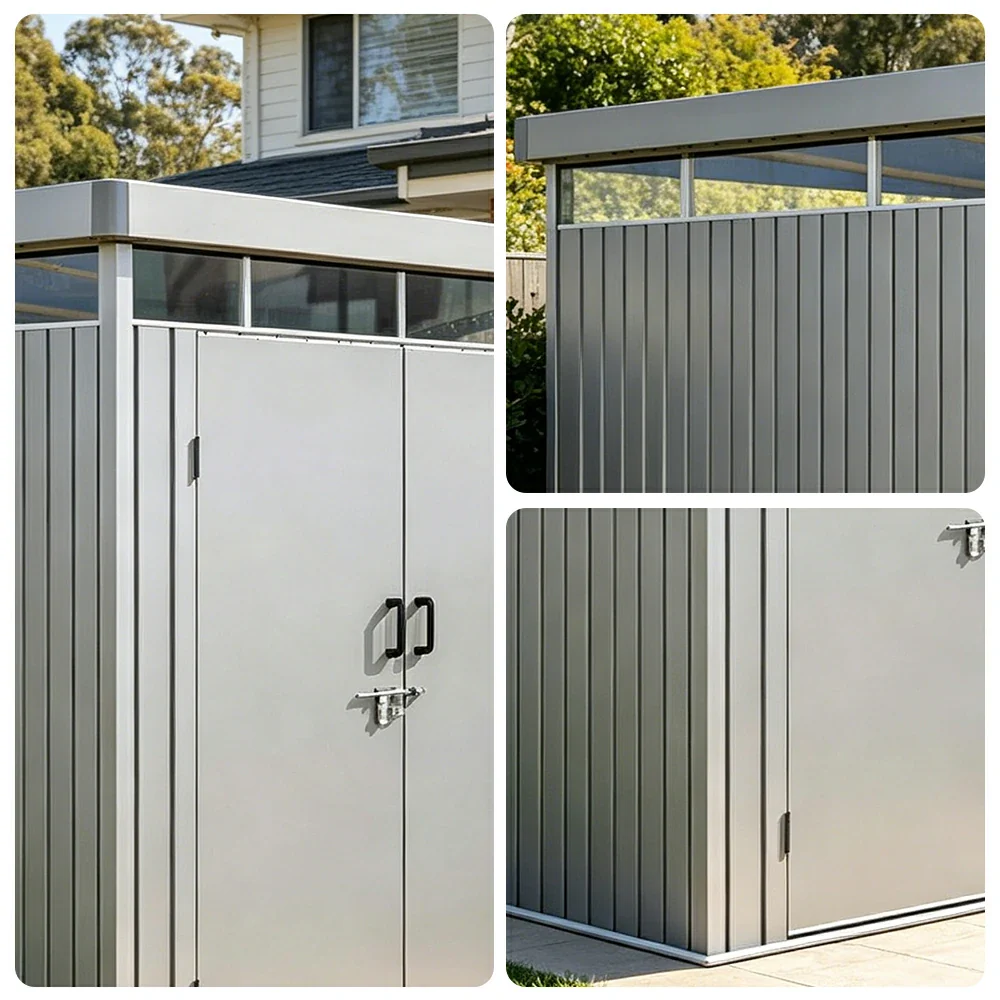 SOLARA Outdoor Storage Shed Sloped Roof Drainage Matte Steel UV Resistant Large Capacity for Garden Patio Garage - Grey - Image 3