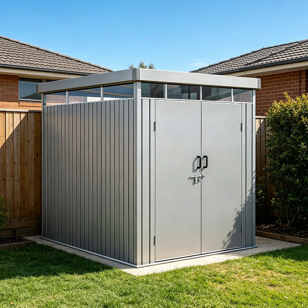 SOLARA Outdoor Storage Shed Sloped Roof Drainage Matte Steel UV Resistant Large Capacity for Garden Patio Garage - Grey - Image 4