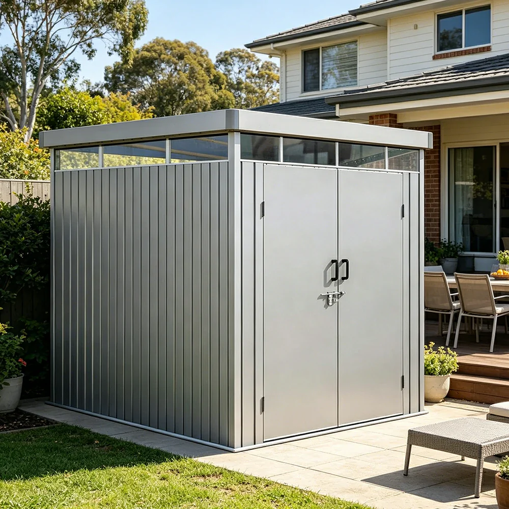 SOLARA Outdoor Storage Shed Sloped Roof Drainage Matte Steel UV Resistant Large Capacity for Garden Patio Garage - Grey - Image 5