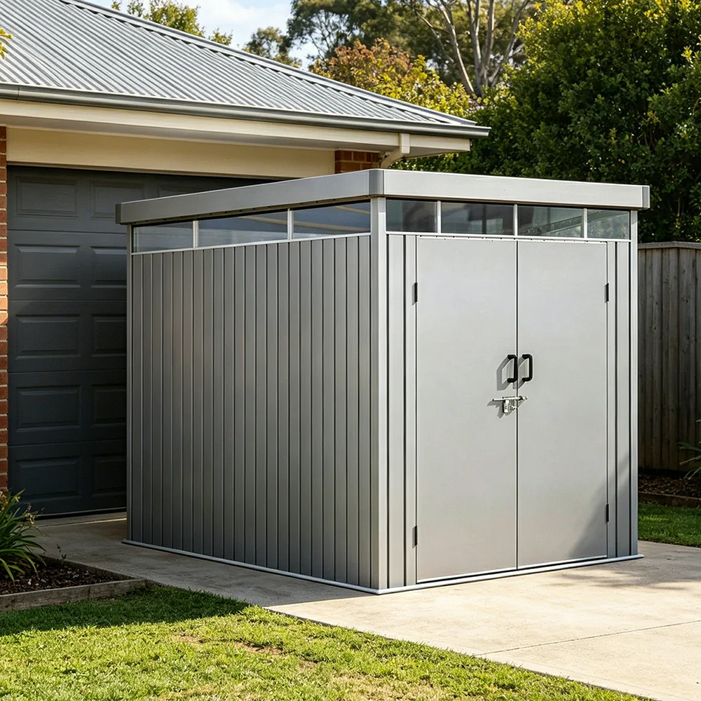 SOLARA Outdoor Storage Shed Sloped Roof Drainage Matte Steel UV Resistant Large Capacity for Garden Patio Garage - Grey - Image 6
