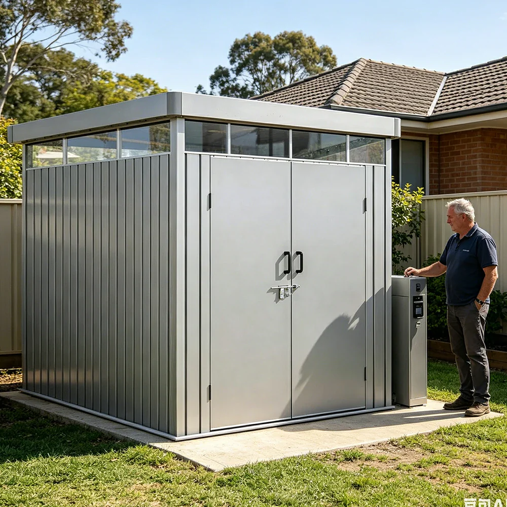 SOLARA Outdoor Storage Shed Sloped Roof Drainage Matte Steel UV Resistant Large Capacity for Garden Patio Garage - Grey - Image 7