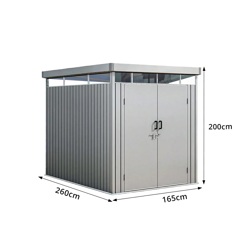 SOLARA Outdoor Storage Shed Sloped Roof Drainage Matte Steel UV Resistant Large Capacity for Garden Patio Garage - Grey - Image 8