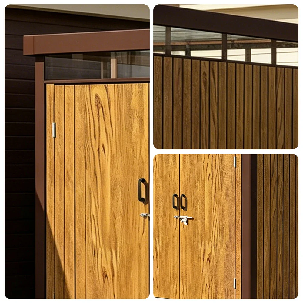 SOLARA Outdoor Storage Shed Sloped Roof Drainage Matte Steel UV Resistant Large Capacity for Garden Patio Garage - Brown - Image 3