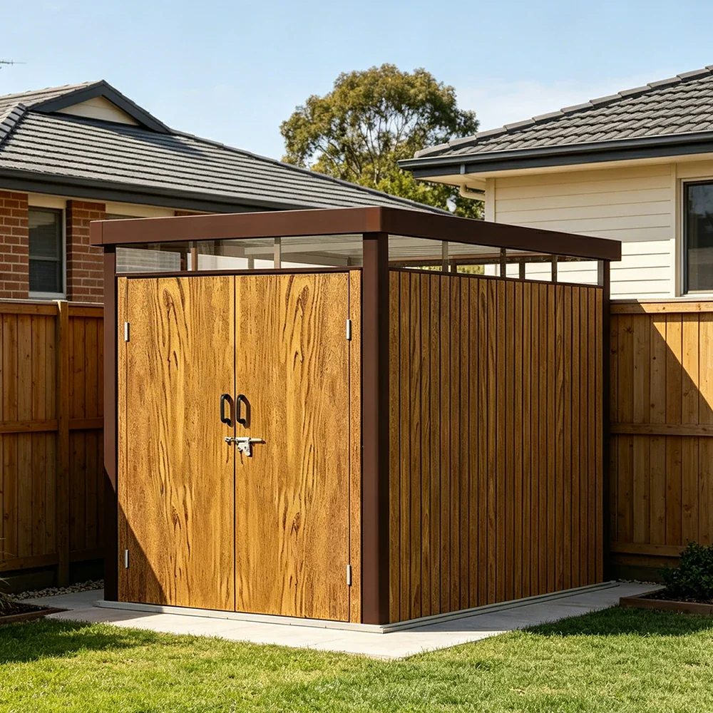 SOLARA Outdoor Storage Shed Sloped Roof Drainage Matte Steel UV Resistant Large Capacity for Garden Patio Garage - Brown - Image 4