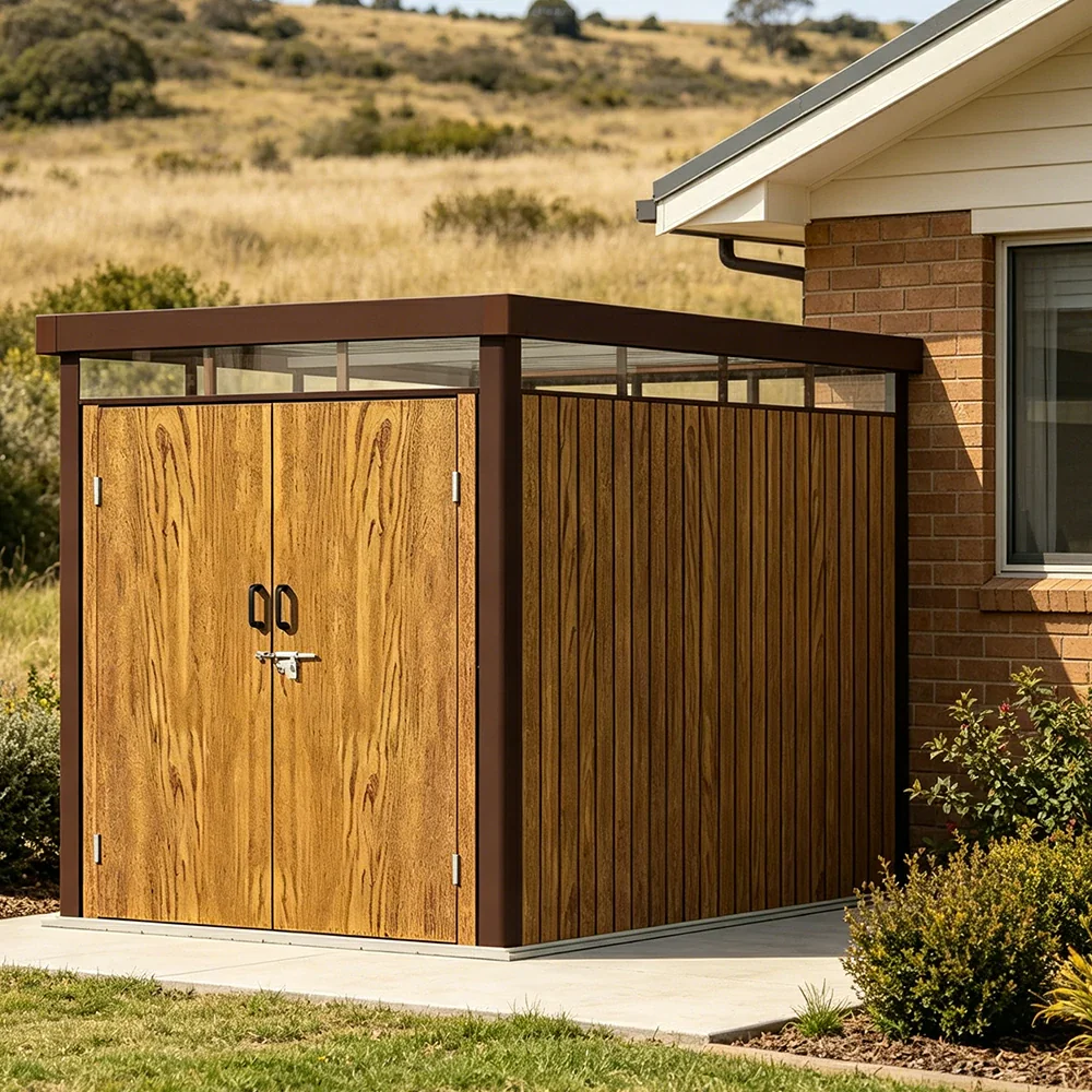 SOLARA Outdoor Storage Shed Sloped Roof Drainage Matte Steel UV Resistant Large Capacity for Garden Patio Garage - Brown - Image 5