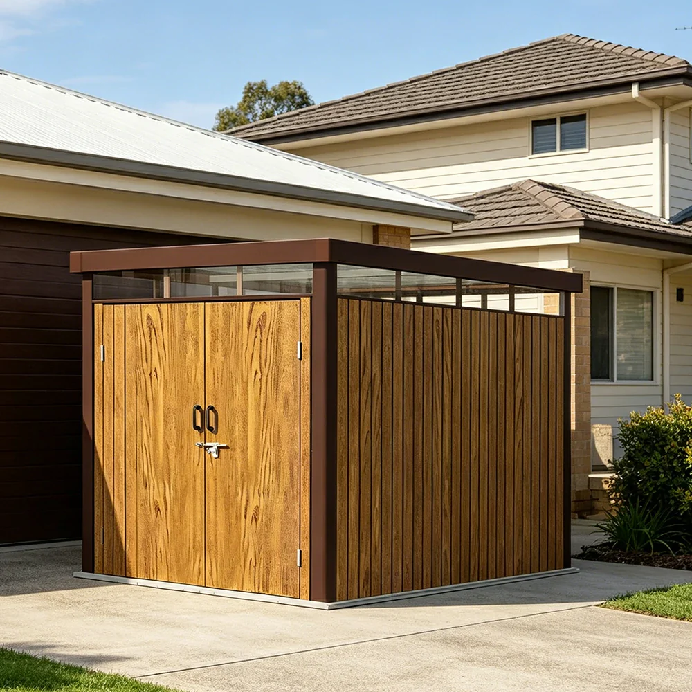 SOLARA Outdoor Storage Shed Sloped Roof Drainage Matte Steel UV Resistant Large Capacity for Garden Patio Garage - Brown - Image 6
