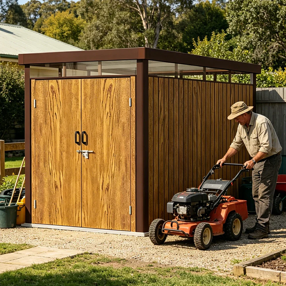SOLARA Outdoor Storage Shed Sloped Roof Drainage Matte Steel UV Resistant Large Capacity for Garden Patio Garage - Brown - Image 7