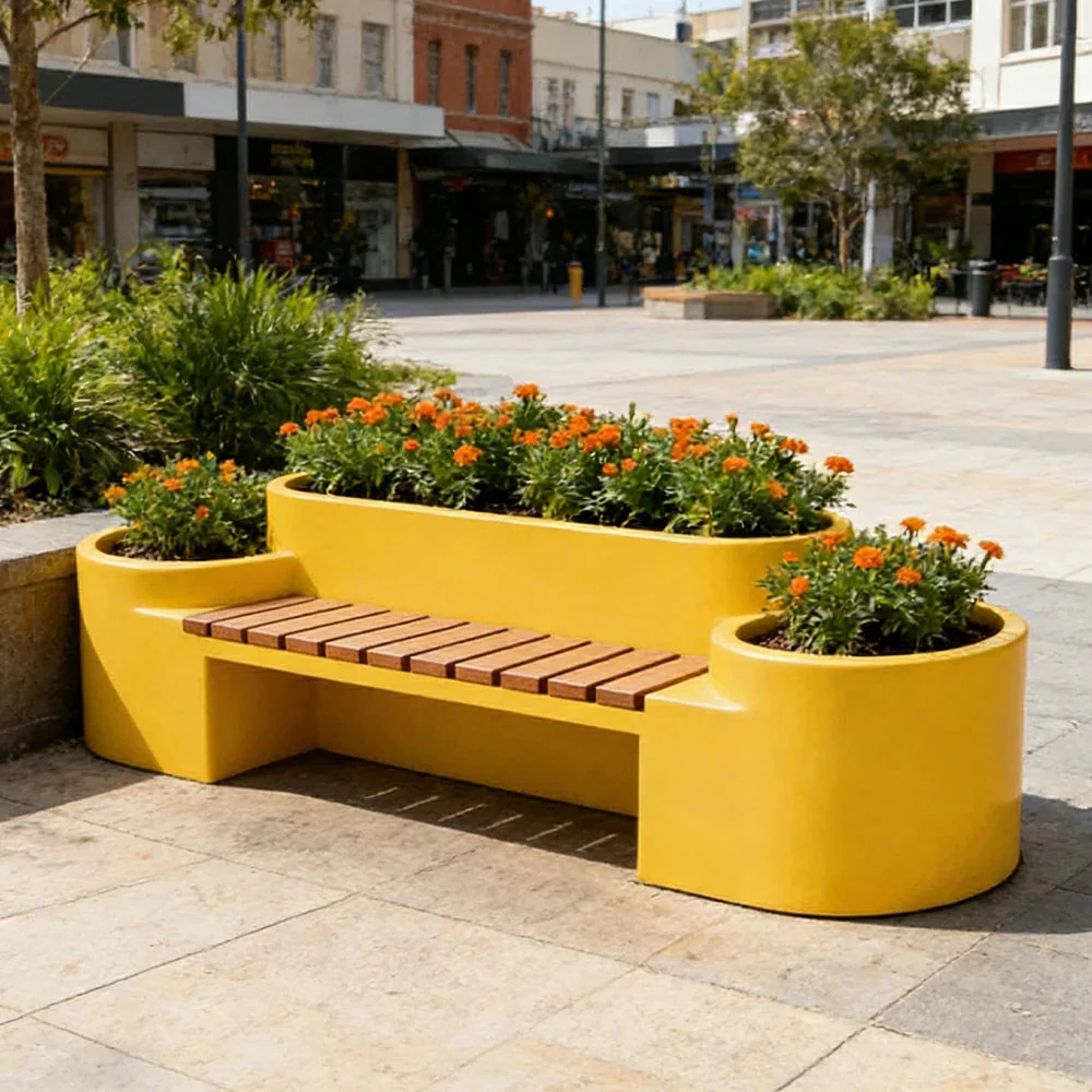 SOLARA 120/150/180cm Outdoor Metal Planter Box Thick Galvanized Steel Frame with High-Temp Coating for Commercial Patio Terrace - Yellow - Image 2
